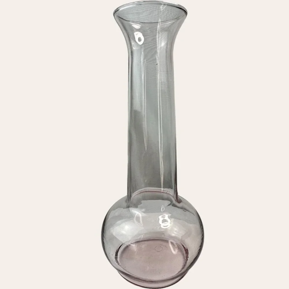 Blush Glass Vase With Round Base And Flared Neck - 10.5 Inches Tall